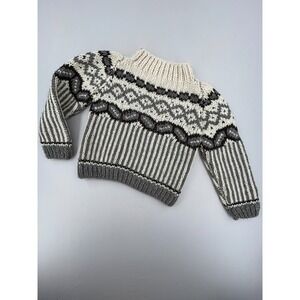 Women's Vintage handemade Nordic 100% Wool Cream and Grey Sweater